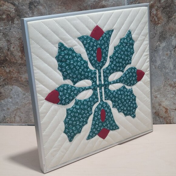 Framed Oak Leaf and Reel Princess Feather Appliqué Pattern Quilt Hanging Wall Ar - Picture 11 of 11